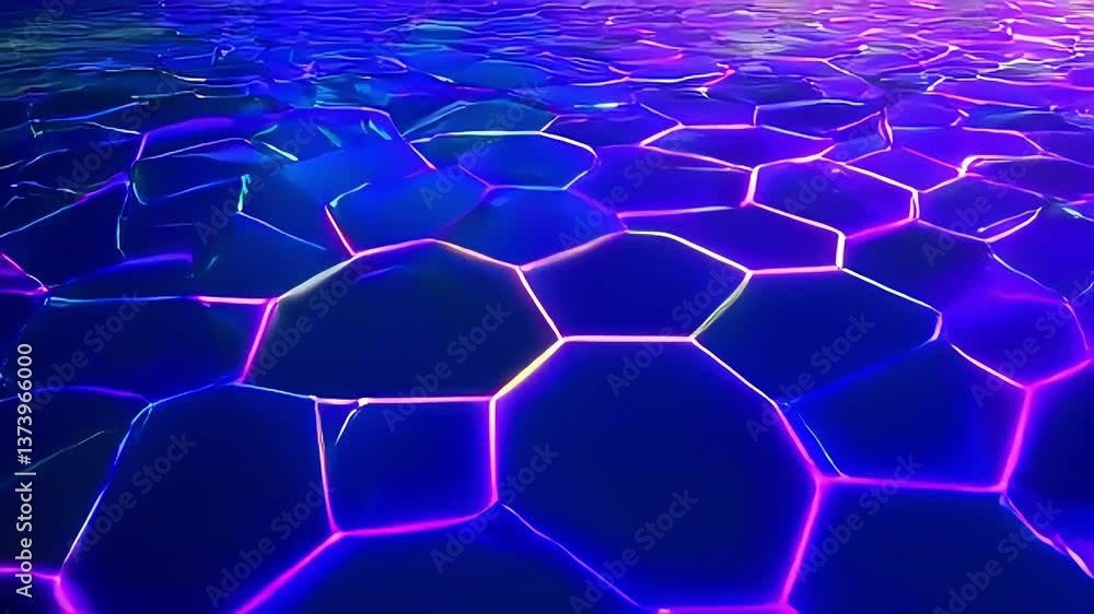Aufkleber moving hexagons with glowing edges on a futuristic reflective surface