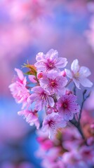 Obraz premium Pink flowers, watercolor style, pink background, pink purple tones, pink petals