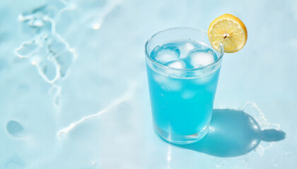 Refreshing blue lagoon cocktail by poolside, summer escape