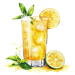 A watercolor vector of Brazilian lemonade, isolated on a white background. Brazilian lemonade vector.

