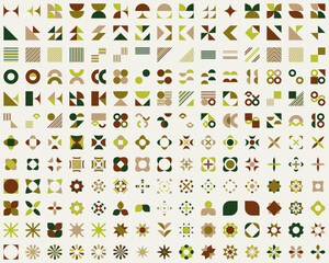 Brutalist abstract geometric shapes. Bauhaus Minimalist Graphic Design Elements. Neo geometric pattern elements. Y2K Geometric design element shapes. Figures, stars, flower and circles.