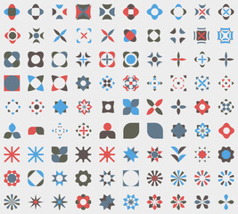 Brutalist abstract geometric shapes. Bauhaus Minimalist Graphic Design Elements. Neo geometric pattern elements. Y2K Geometric design element shapes. Figures, stars, flower and circles.