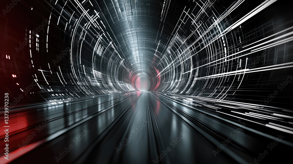 Aufkleber futuristic tunnel with dynamic light streaks creates sense of speed and motion, evoking feelings of 