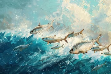 Obraz premium Fish jumping from the sea outdoors nature animal.