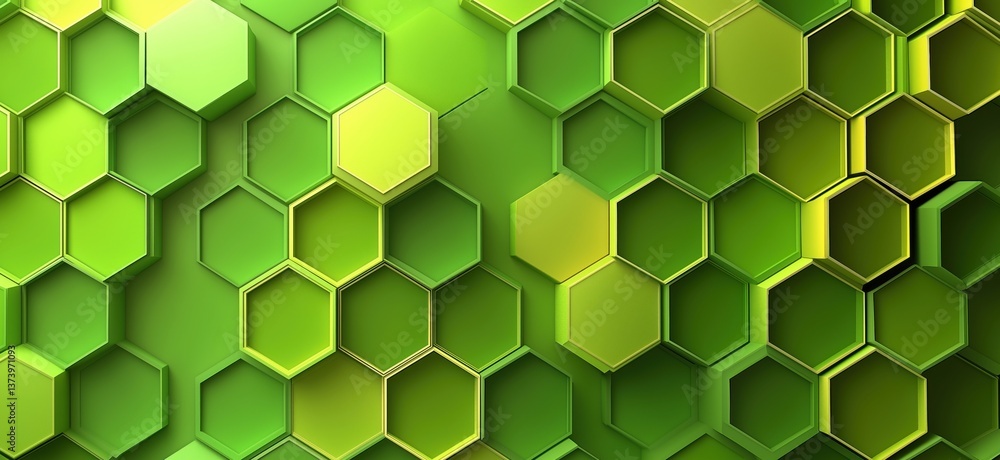 Aufkleber geometric green hexagonal pattern with 3d effect and varying shades of green