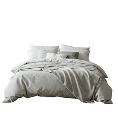 bed with pillows and blanket isolated on transparent or white background