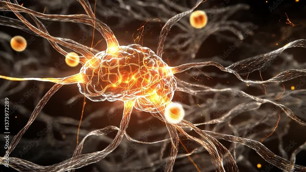 Poster abstract representation of neurons and synapses illustrating neural connections, brain function, and