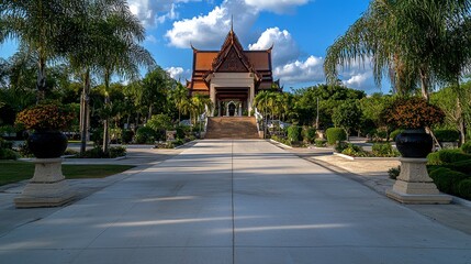 Cultural exploration somdet phra srinagarindra park architectural beauty tropical oasis wide angle serenity and heritage