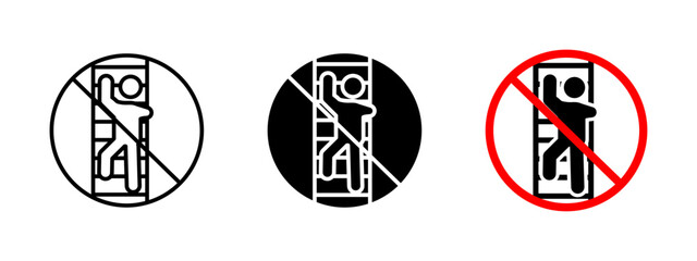 Ladder climbing icon. Prohibited ladder use vector illustration. Safety warning sign for preventing falls and injuries in construction sites. Hazard caution symbol for restricted access areas. © iconostudio