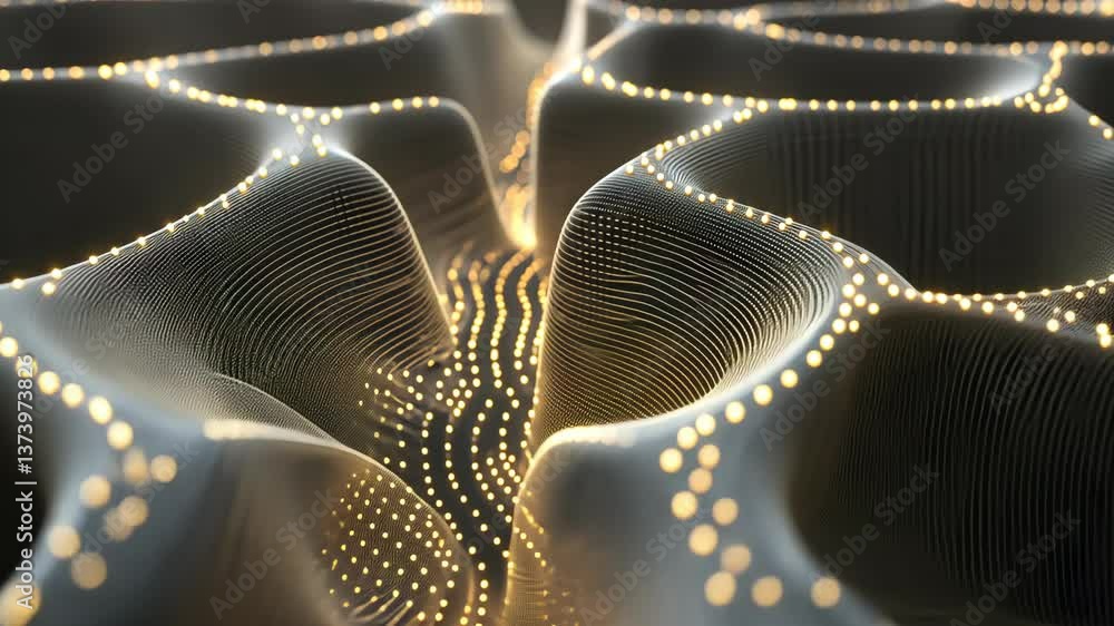 Poster abstract representation of flowing light patterns in a textured background with soft curves at night
