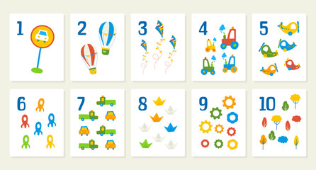 A set of cards with numbers from 1 to 10 for children