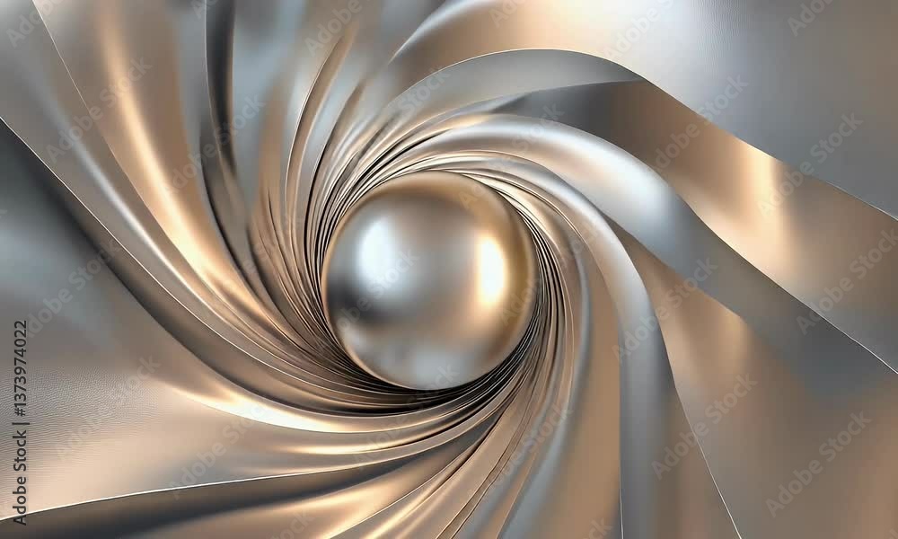 Poster Abstract Metallic Spiral With Central Sphere Displaying Light Reflection and Shadow