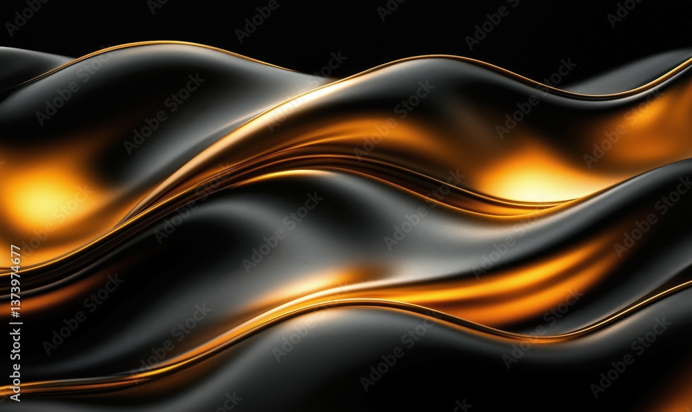 Poster abstract waves of black and gold fabric creating a luxurious and dynamic visual effect