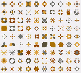 Brutalist abstract geometric shapes. Bauhaus Minimalist Graphic Design Elements. Neo geometric pattern elements. Y2K Geometric design element shapes. Figures, stars, flower and circles.