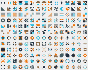 Brutalist abstract geometric shapes. Bauhaus Minimalist Graphic Design Elements. Neo geometric pattern elements. Y2K Geometric design element shapes. Figures, stars, flower and circles.