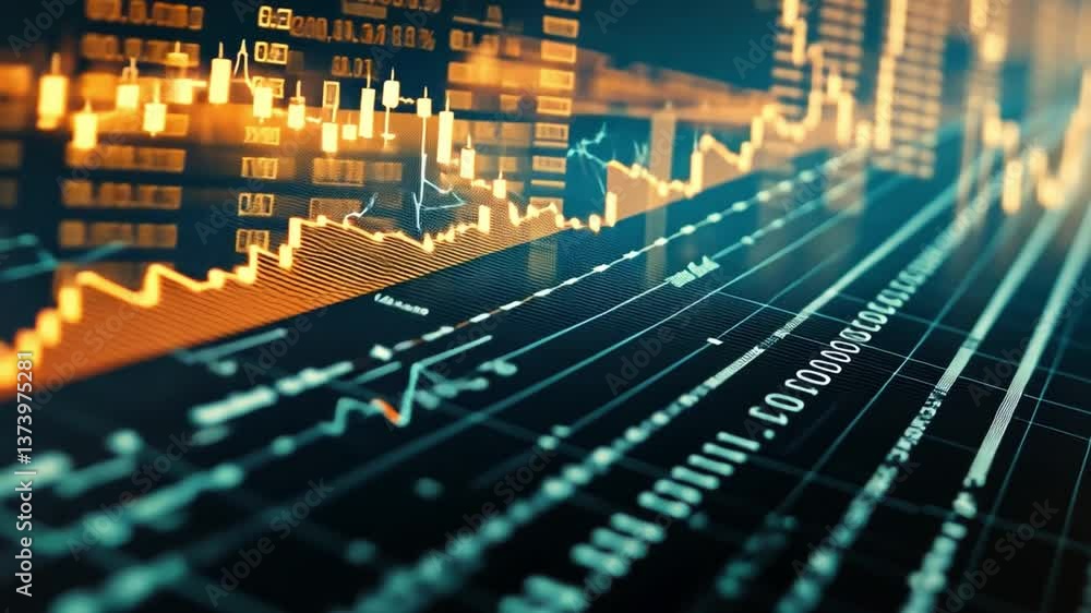 Poster abstract financial chart visualization with dynamic statistics and bright color design for economic 