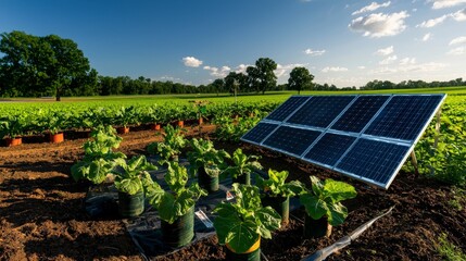 Sustainable farming with renewable energy farmland photography nature scenic view eco-friendly innovation