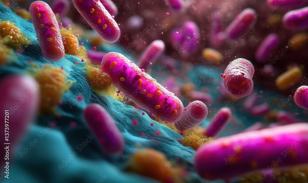 Aufkleber microscopic view of colorful bacteria in a vibrant environment with textures and details