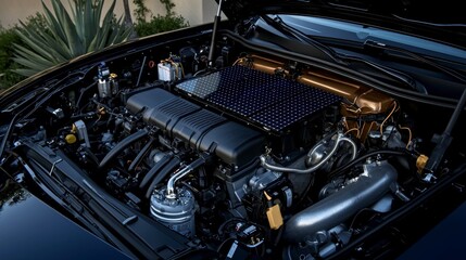 Fototapeta premium Innovative sustainable vehicle technology closeup automotive workshop photography indoor detail-oriented concept