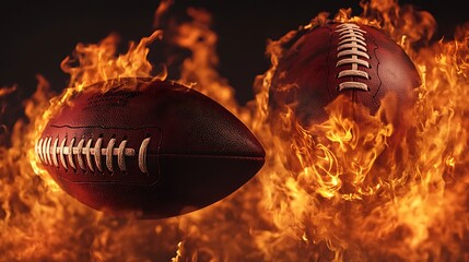 Fiery football with flames and smoke in dark background