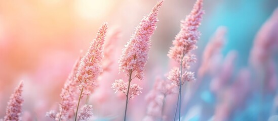 Pink flowers sunset field bokeh nature