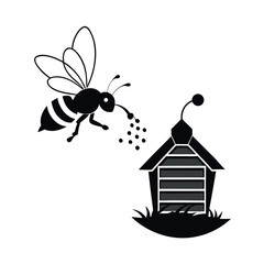 A bee-flying-toward-a-hive-silhouette-vector.