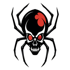 A black-widow-spider-crawling-on-a-skull-silhouette. 