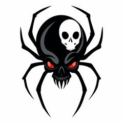 A black-widow-spider-crawling-on-a-skull-silhouette. 