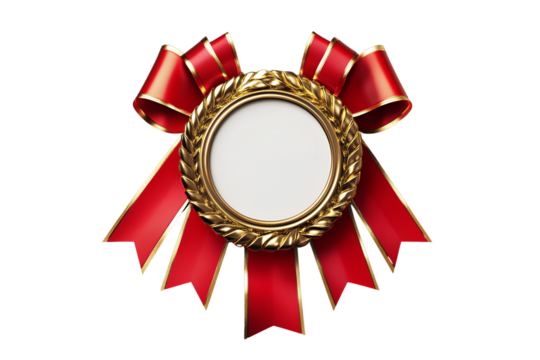 A set of realistic red and gold ribbon medals with white space in the center for text on transparent background - Powered by Adobe