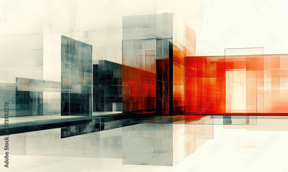 Aufkleber abstract geometric composition with red and gray structures in modern digital art