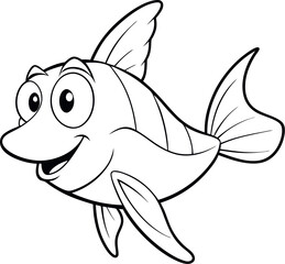 Fototapeta premium Happy Cartoon Fish Coloring Page - Fun & Easy Printable for Kids