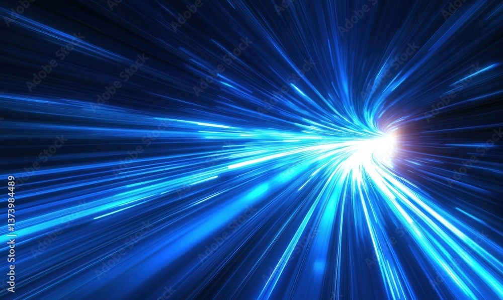 Poster dynamic blue light streaks creating a sense of speed and motion in abstract design