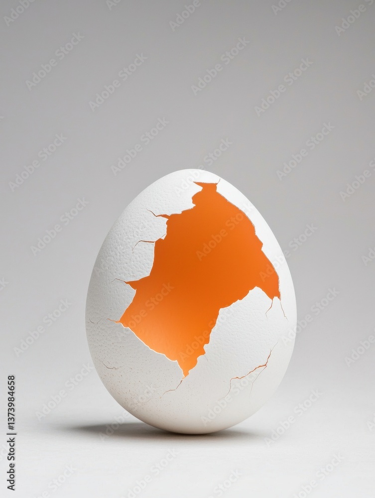 Poster 3d rendering of an eggshell. the eggshell is white and has a rough texture. in the center of the egg