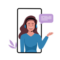 Office operator with headset talking with clients. Customer service, call center, hotline, customer support department staff concept. 3d vector people character illustration. Cartoon minimal style.