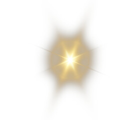 Png gold star light with sparkle effect. Glowing yellow light, magic star sparks, and lens flare on a transparent background. Perfect for highlights and special effects. Png illustration