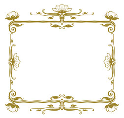 Vintage ornate golden frame in art nouveau style, greeting card decoration, invitation, vector illustration
