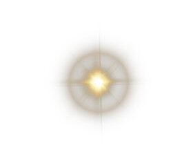 Png gold star light with sparkle effect. Glowing yellow light, magic star sparks, and lens flare on a transparent background. Perfect for highlights and special effects. Png illustration