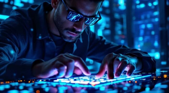 IT specialist working late in server room