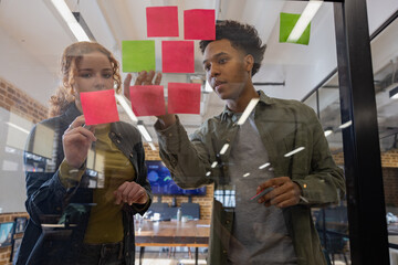 Focused discussion with sticky notes as guide