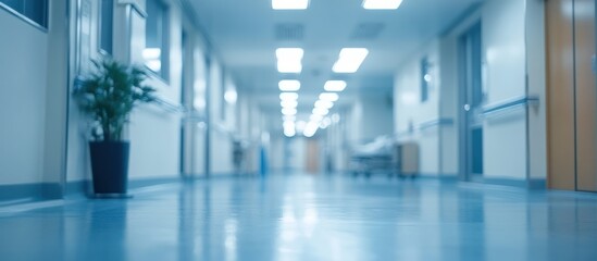 Obraz premium Hospital hallway, plant, blurred background