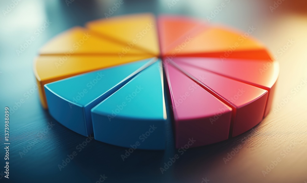 Poster colorful pie chart segments representing data visualization and analysis