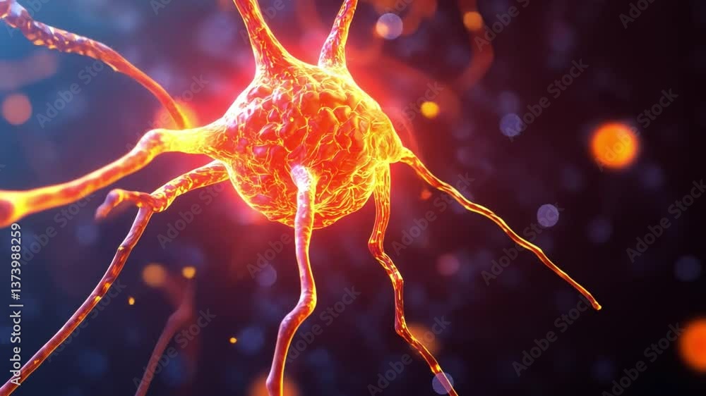 Poster colorful depiction of a neuron surrounded by glowing synapses illustrating intricate details of the 