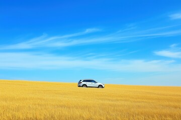 Fototapeta premium crossover On the background of a summer wheat field.