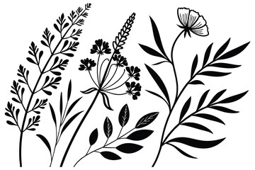 Black floral silhouette pattern with vintage leaf art