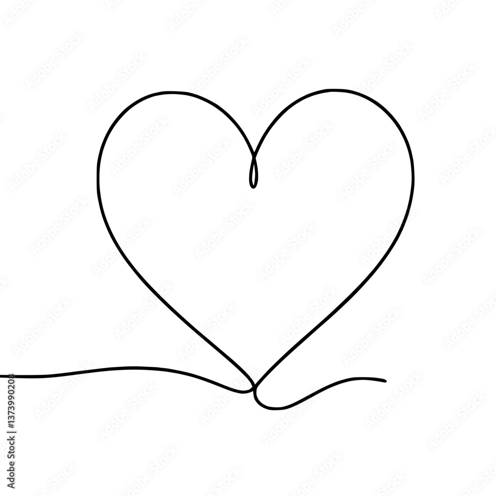 Poster heart shape drawn with continuous line on transparent background