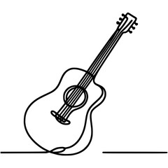 Obraz premium Line Drawing of an Acoustic Guitar in Simple Style on a transparent background 