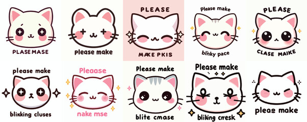 vector cat face winking with pink cheeks