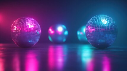 Obraz premium Shimmering Disco Balls on Dance Floor with Colorful Light Effects Creating a Vibrant and Lively Atmosphere for Party and Celebration Events