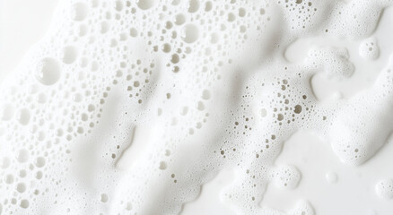 Textura de espuma de limpeza branca isolada em fundo branco com espuma suave, ideal para comerciais de mousse cosmética, sabonete e xampu em alta resolução