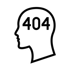 Head with 404 error concept vector icon. Editable stroke.